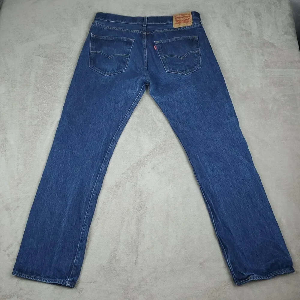 Levis 501 Jeans Mens 35x32 Blue Medium Wash Straight Button Fly Denim Waterless